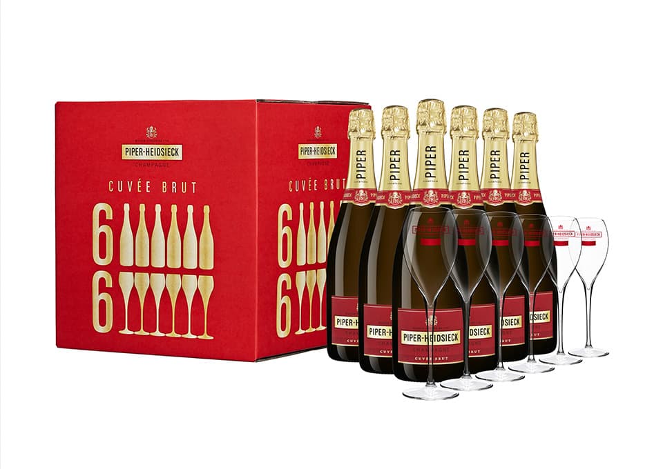 Champagne AOC Cuvée Brut 6 bottiglie e 6 flûtes